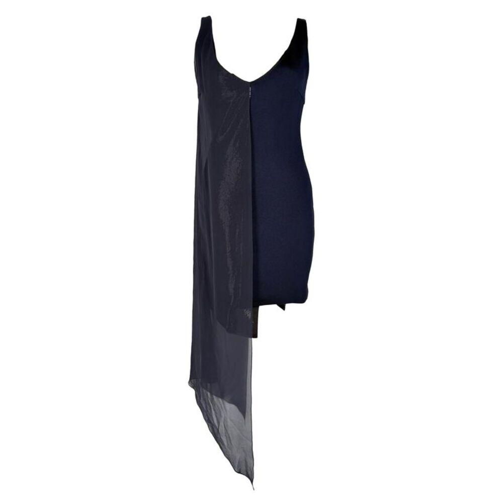 Galvan London Sequined Overlay Midi Dress in Navy Blue Polyester
